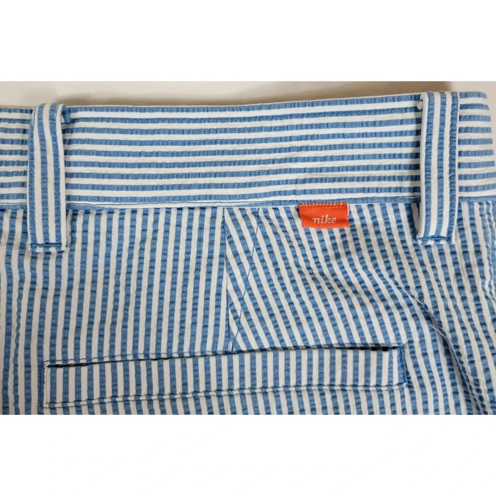 Nike Dri Fit Seersucker Stripe Golf Pants Mens 34x28 Blue White Chino Flat Front - Picture 4 of 10